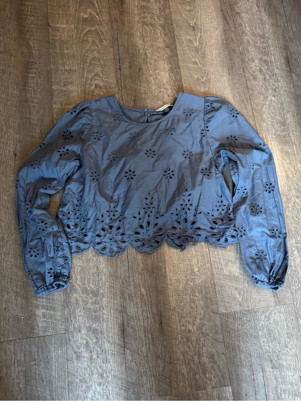 American Eagle Outfitters Blue Floral Eyelet Cropped Blouse SizeSmall